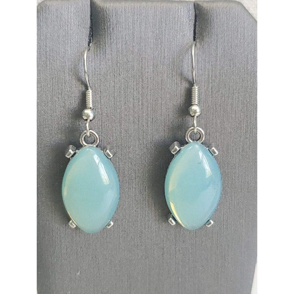 Boho Blue Faux Amazonite Dangle Hook Earrings Fairy Whimsical Drop 1.5”